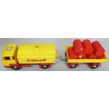 A West German Hammer Shell plastic promotional truck and trailer with oil cans, length 47 cm.