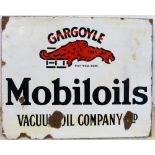 A Mobiloils Gargoyle Vacuum Oil Company Ltd double sided porcelain enamel advertising sign, 40 x