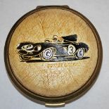 A Stratton convertible compact, with Ecurie Ecosse D Type Jaguar motif, circa 1957, label and box