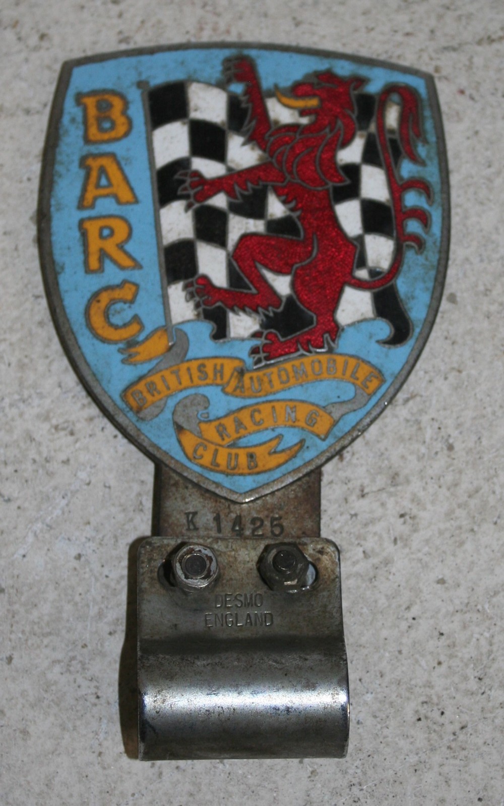 A British Automobile Racing Club bumper badge, number K1425.