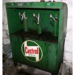 A Castrol garage pumping oil cabinet dispenser, the slide front revealing three pumps, 103 x 46 x