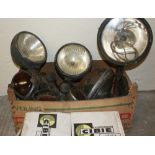 A pair of Ducellies motor lamps, a pair of King of the Road lamps. a pair of VW transporter head