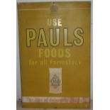 A Use Pauls Foods for all farm stock single sided tin advertising sign, 122 x 61 cm.