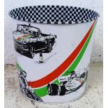 A Castrol Racing waste paper bin depicting Escorts and Minis, height 18 cm.