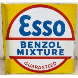 An Esso Benzol Mixture Guaranteed double sided porcelain enamel advertising sign, 56 x 56 cm.