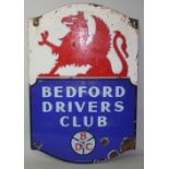 A Bedford Drivers Club double sided porcelain enamel sign, 69cm x 46cm