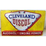 A Cleveland Discol doubled sided porcelain enamel advertising sign, (touched up), 45 x 76 cm.