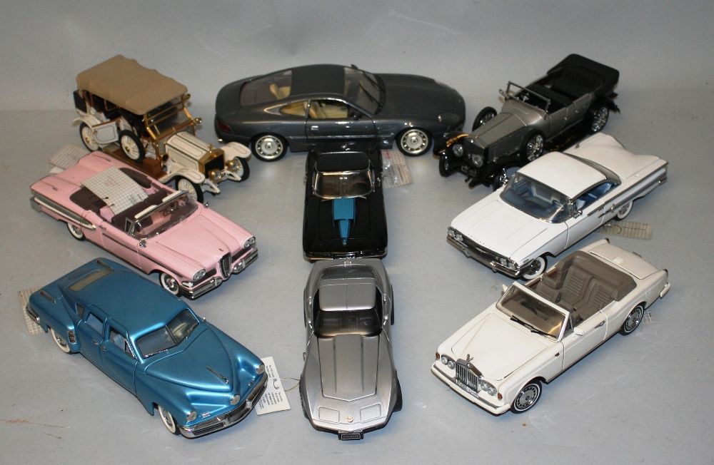 Franklin Mint - eight 1/24th scale die cast models; 1948 Tucker, 1958 Edsel Citation, 1911 Rolls