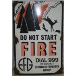 A Do Not Start Fire single sided porcelain enamel advertising sign, 61 x 41 cm.