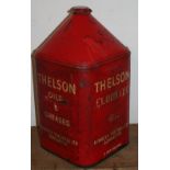 A Thelson Oils of Doncaster 5 gallon oil can, with cap, height 50 cm.