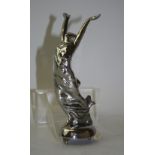 A chrome car mascot, unsigned, depicting a lady stretching, 18cm high