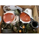 A Midwinter Stylecraft fashion shape dinner service, a Sylvac green glazed coffee set and matching