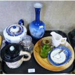 A Beswick teapot, a Doulton plate and jug, three pieces of glassware, teapot on stand and vase