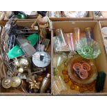 Two boxes of miscellaneous including glassware, metalware, ice bucket, copper kettle, etc.