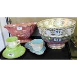 A Spode bowl, two Maling bowls and two Maling combined cups/saucers/plates