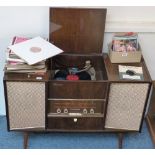 A Ferguson radiogram with Monarch four-speed record changer and a selection of vinyl LP's and