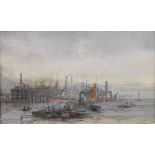 W L Wyllie, print, "Jetty Beckton Gasworks" 3 1/4" x 5 1/2"