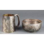 A silver mug and bowl with presentation inscription Birmingham 1922