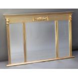 A 19th Century style rectangular triple bevelled plate over mantel mirror contained in a gilt reeded