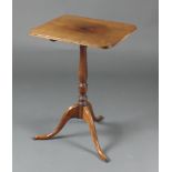 A 19th Century rectangular inlaid mahogany snap top wine table on pillar and tripod supports 27 1/