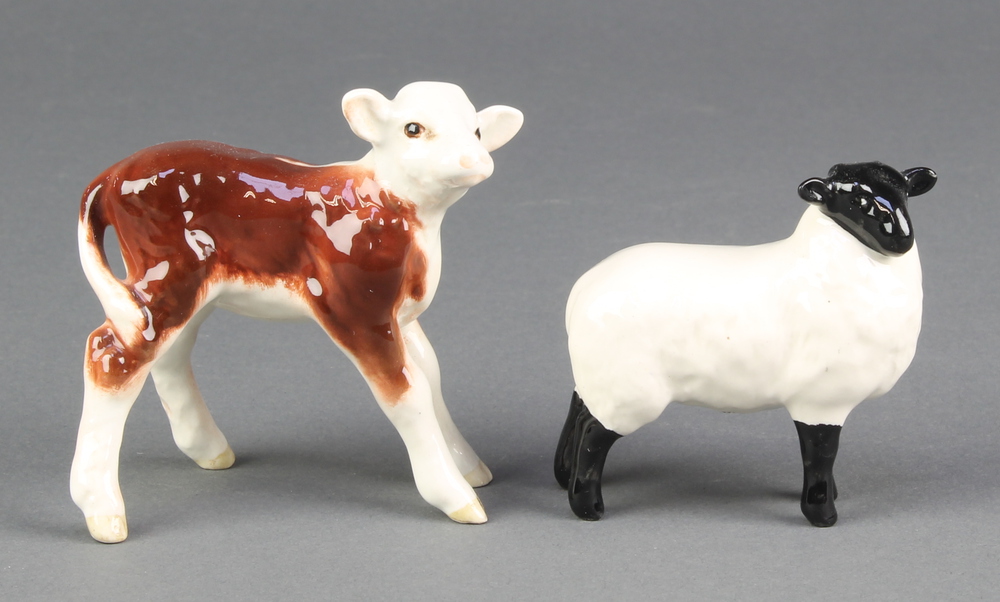 A Beswick figure of a standing calf 3", a ditto of a sheep 2 1/2"