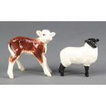 A Beswick figure of a standing calf 3", a ditto of a sheep 2 1/2"