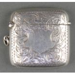 A silver vesta with chased scroll decoration Maker John Rose Birmingham 1919 37 grams