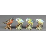 Four Beswick birds - blue tit 992 2 1/2", 2 others and a chaffinch 991 2 1/2"