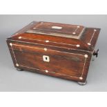 A Victorian rosewood trinket box of sarcophagus form inlaid mother of pearl stringing and with