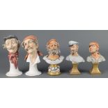 5 Capodimonte busts of gentlemen Two have minor chips