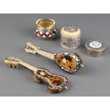 A Continental silver and enamelled table salt and minor items