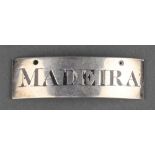 A Georgian silver spirit label Madeira with rubbed date letter