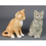 A Jenny Winstanley figure of a ginger cat with glass eyes 9", a grey ditto 9"