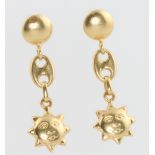 A pair of 18ct yellow gold moon drop earrings 2.2 grams