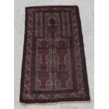 A brown ground Belouch prayer rug 59" x 31"