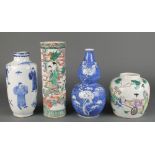 A 19th Century Chinese famille vert cylindrical vase decorated with figures at pursuits in a