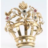 A 9ct diamond, sapphire and ruby brooch in the form of a basket of flowers 10.1 grams