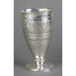 An Arts & Crafts silver beaker with repousse decoration and presentation inscription, maker