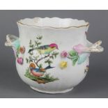 A 19th Century German 2 handled pot decorated with birds amongst flowers with encrusted flowers