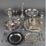 A silver plated 3 division hors d'oeuvres dish minor plated items