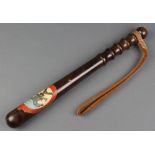 A turned wooden presentation Police truncheon with transfer decoration