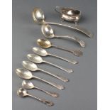 A George III silver sauce ladle London 1816, a ditto mustard and minor spoons, 196 grams