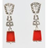 A pair of Art Deco style agate set earrings