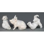 A German figure of a polar bear 4", a Rosenthal ditto 3 1/2" and a Beswick pig
