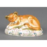 A Royal Crown Derby Imari pattern lion cub paperweight with gold stopper 3 1/2"