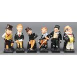 Six Royal Doulton figures - Sam Weller, Jingle, Oliver Twist, Captain Cuttle, Tiny Tim and Bill