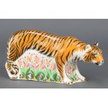 A Royal Crown Derby Imari pattern Sumatran tigress paperweight with gold stopper 7 1/2"