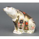 A Royal Crown Derby Imari pattern polar bear paperweight with silver stopper 4"