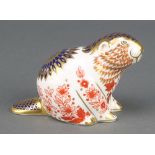 A Royal Crown Derby Imari pattern beaver paperweight with gold stopper 4"