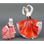 Three Royal Doulton figures - Karen HN2388 8 1/2", Goody Two Shoes HN2037 5 1/2" and Elaine HN2791